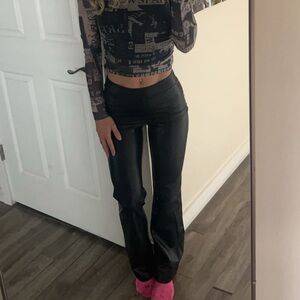 Babaton Black Leather Look Pants